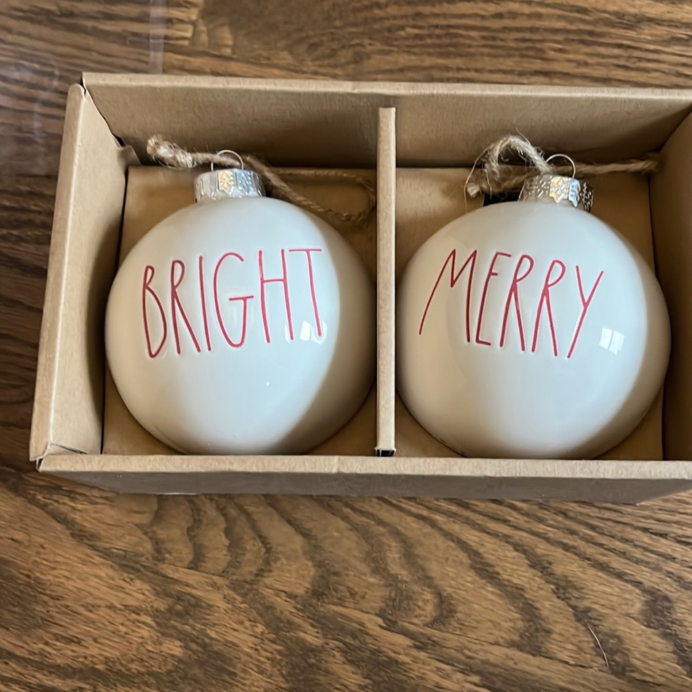 Rae Dunn Ceramic Ornaments Set of 2 (Bright and Merry)